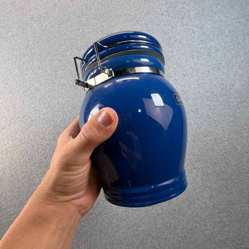 Ghirardelli Caffe Cobalt Blue Ceramic Airtight Canister Jar with Toggle Latch
